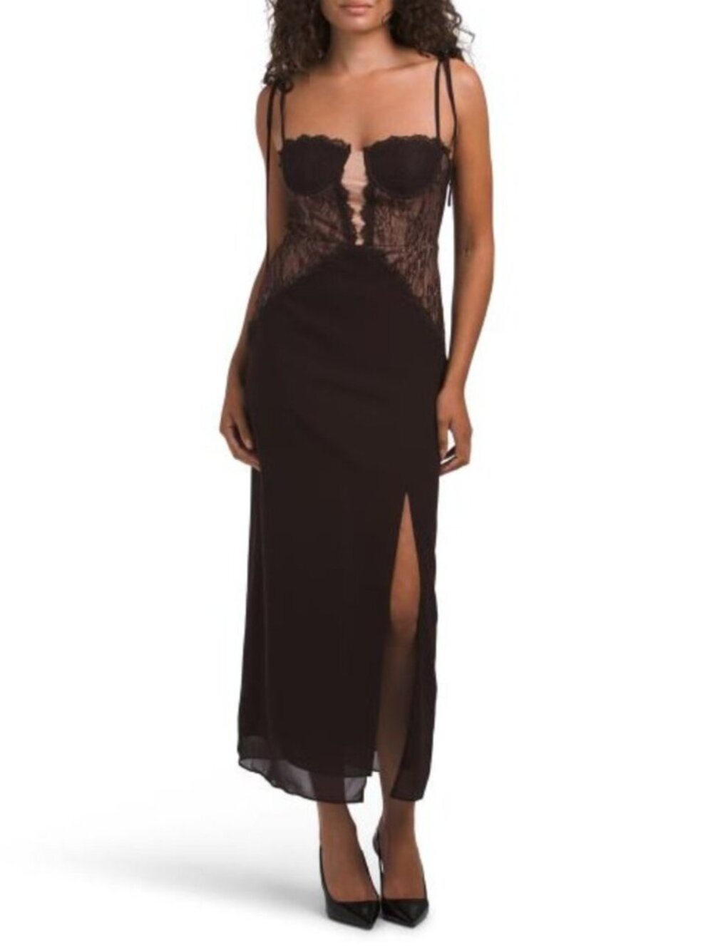 ENDLESS ROSE Lace See Through Midi Dress